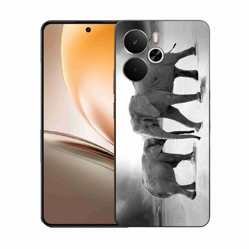 Gél borító mmCase a Realme 14 5G/14T 5G készülékhez - fekete és fehér elefántok