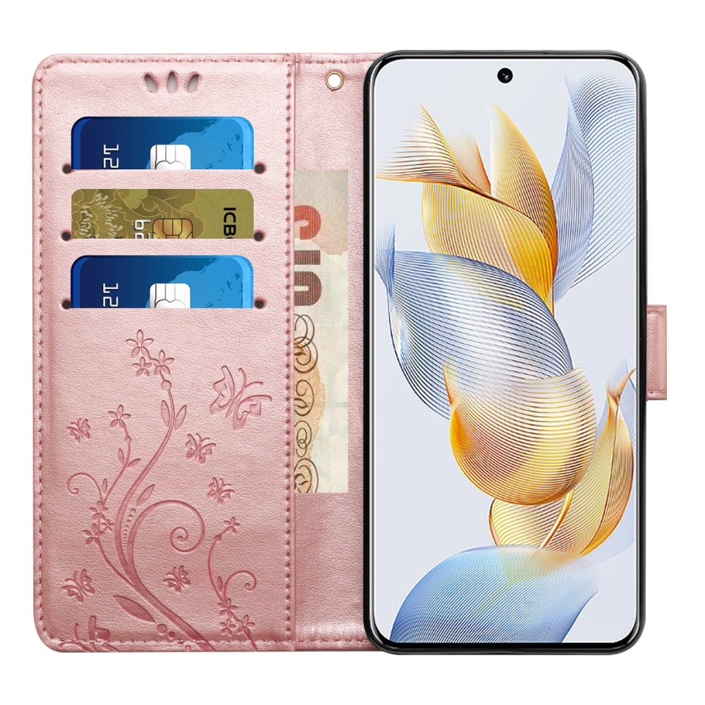 Virágok könyvtáska a Honor 90-hez - rózsaarany