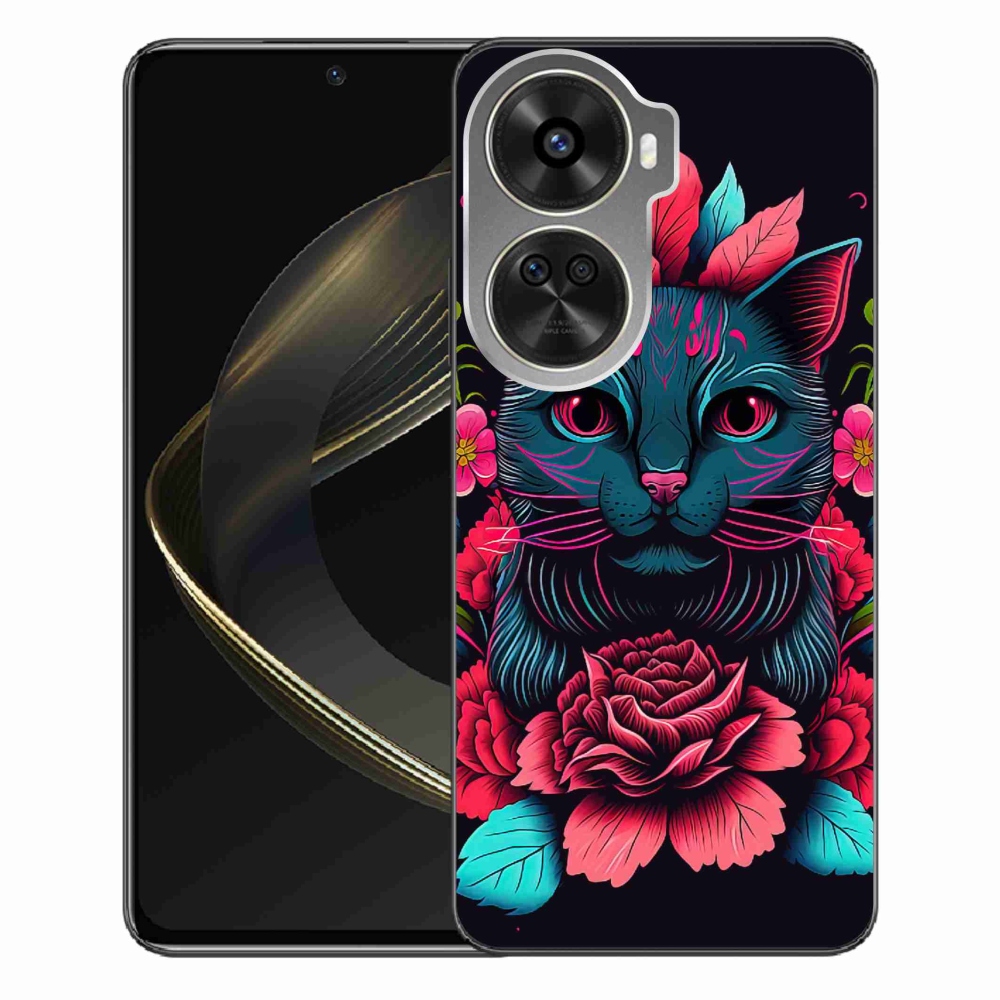 Gél borító mmCase a Huawei Nova 12 SE számára - virágok és macska