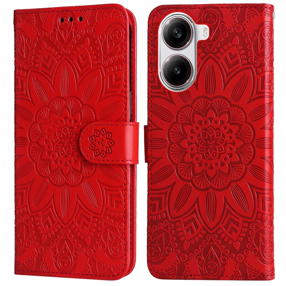 Napraforgó könyv tok a Xiaomi Poco X7 Pro 5G-hez - piros