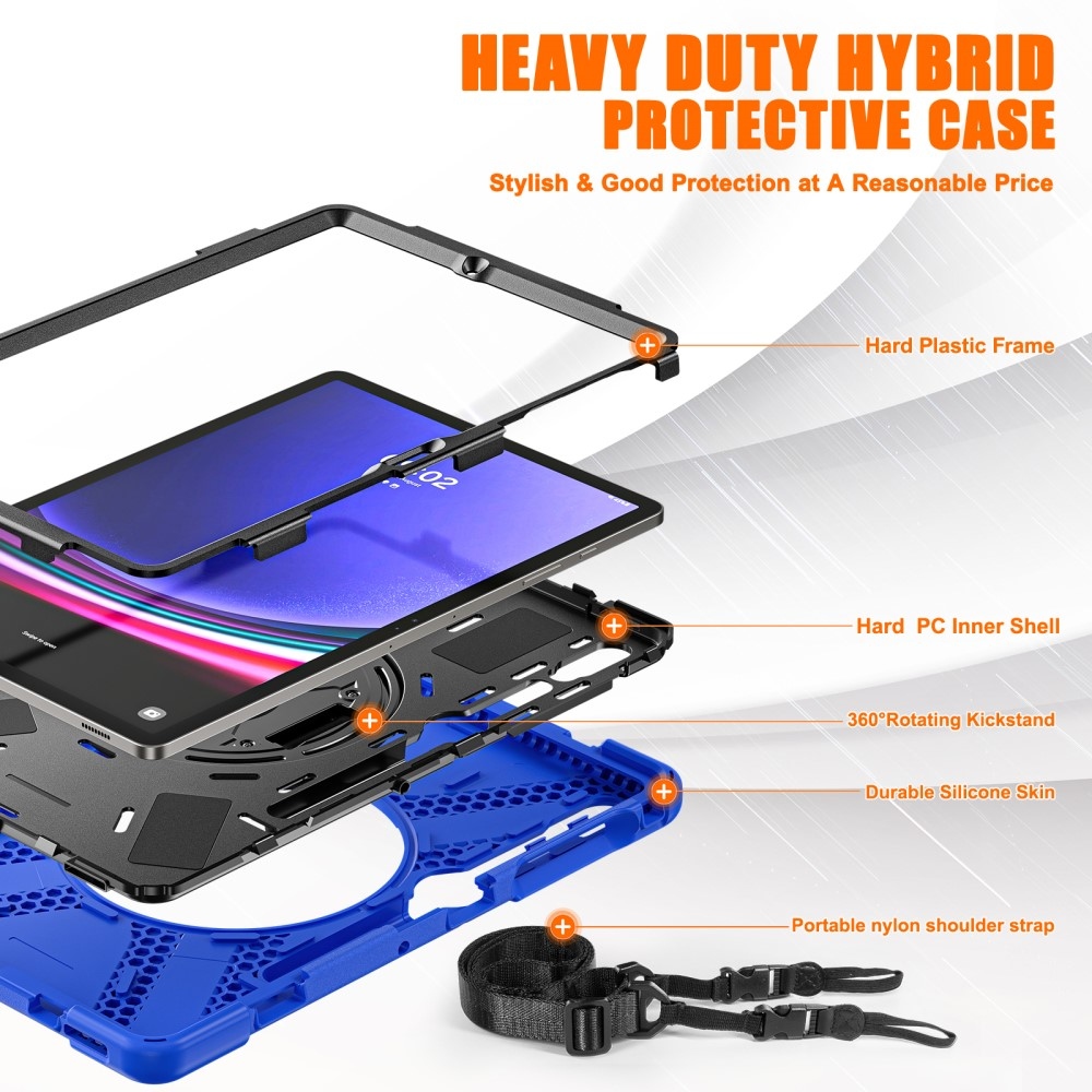 Strapabíró borítás kézi fogantyúval és pánttal Samsung Galaxy Tab S10+/S9+/S9 FE+/S8+/S7+ készülékhez - kék színű