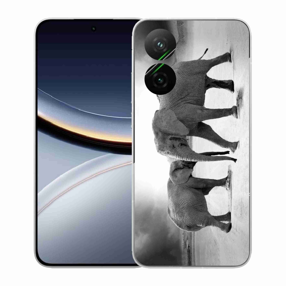 Gél borítás mmCase a Xiaomi Poco F7 5G számára - fekete és fehér elefántok