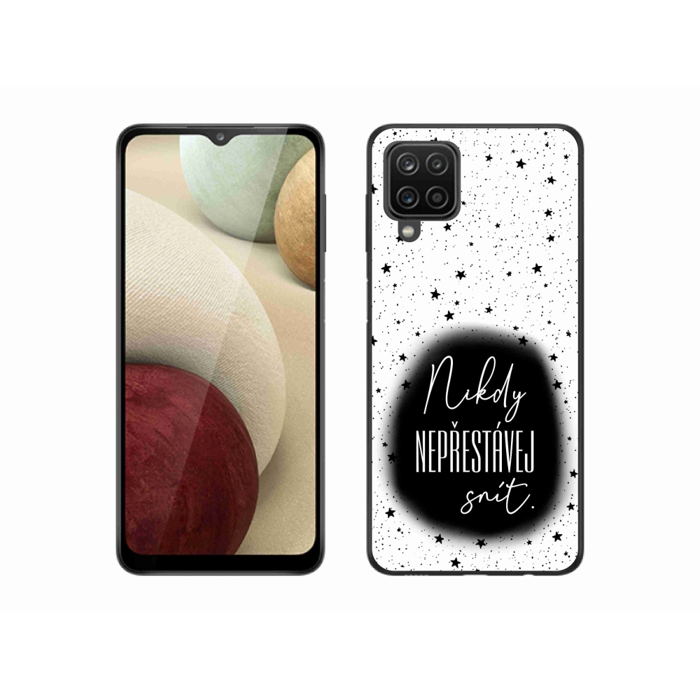 Gél borítás mmCase Samsung Galaxy A12 - idézet 1 fekete és fehér háttérrel