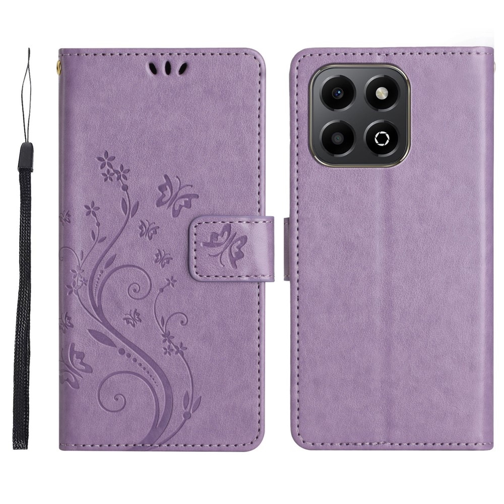 Virágok könyvtáska a Honor 200 Smart 5G-hez - világos lila