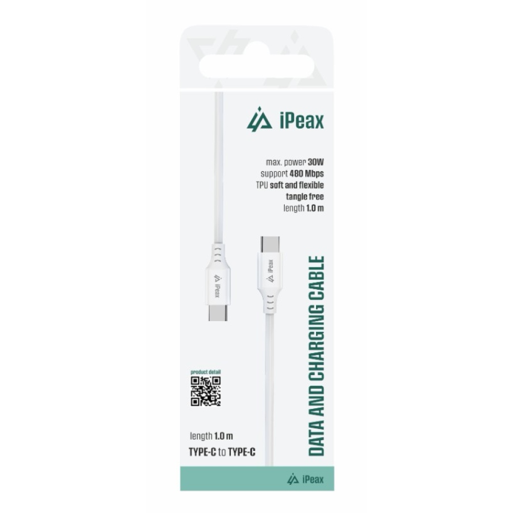 iPEAX TPU kábel USB-A / USB-C 1 m, USB 2.0 - fehér