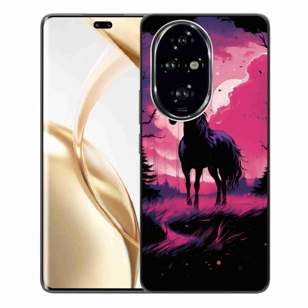 Zselés borítás mmCase a Honor 200 Pro 5G számára - fekete rajzfilm ló 1