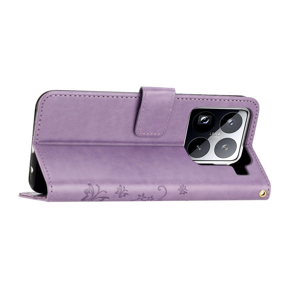 Virágok könyv tok Xiaomi 15 Pro-hoz - világos lila