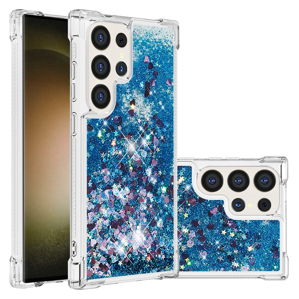 Glitter homokóra zselés tok Samsung Galaxy S24 Ultra készülékhez - kék/szív