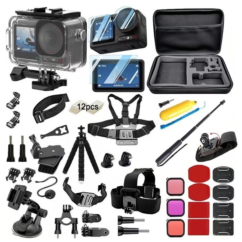 55 az 1-ben tartozékkészlet vízálló tokkal DJI Osmo Action 5 Pro, 4 és 3 kamerákhoz
