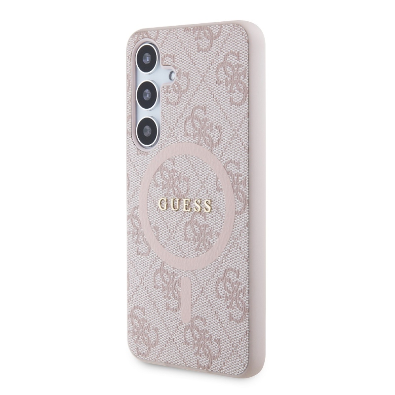Guess PU bőr 4G színes gyűrűs MagSafe hátlap Samsung Galaxy S24 rózsaszínű borítóhoz