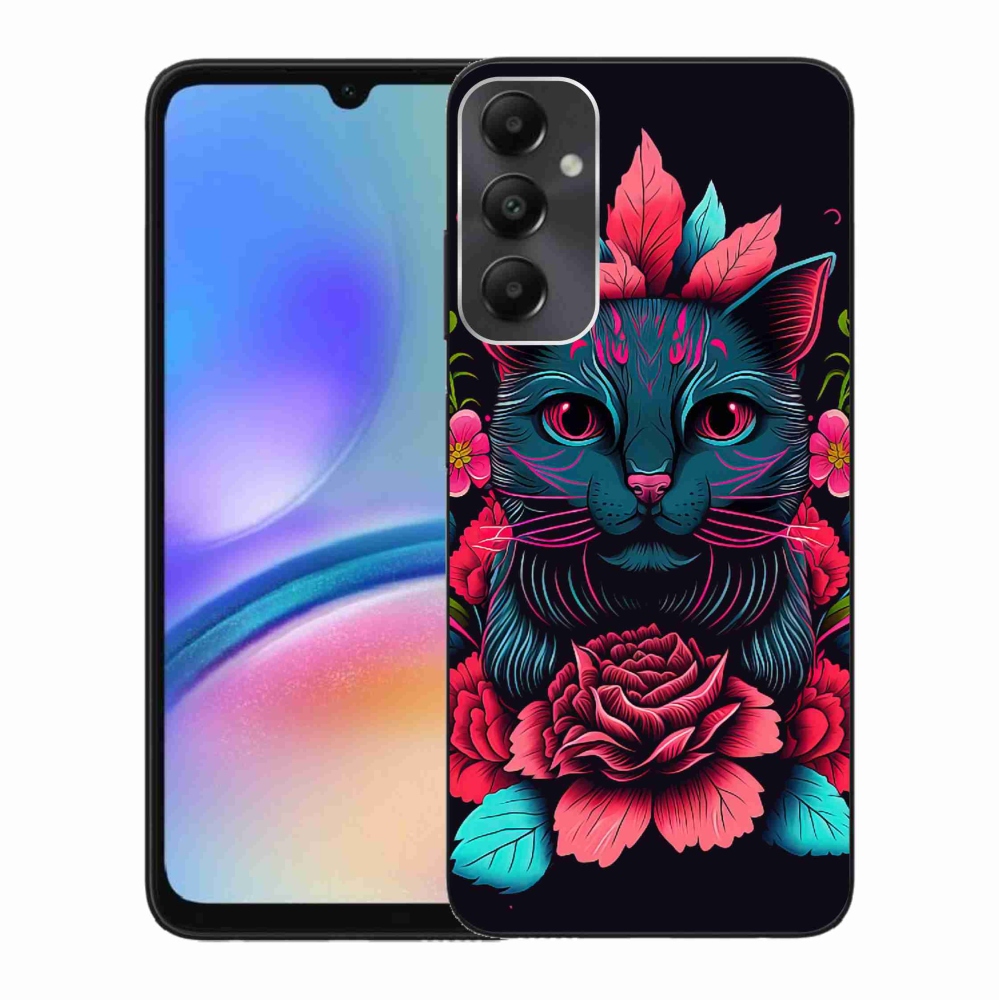 Gél borítás mmCase Samsung Galaxy A05s készülékhez - virágok és macska