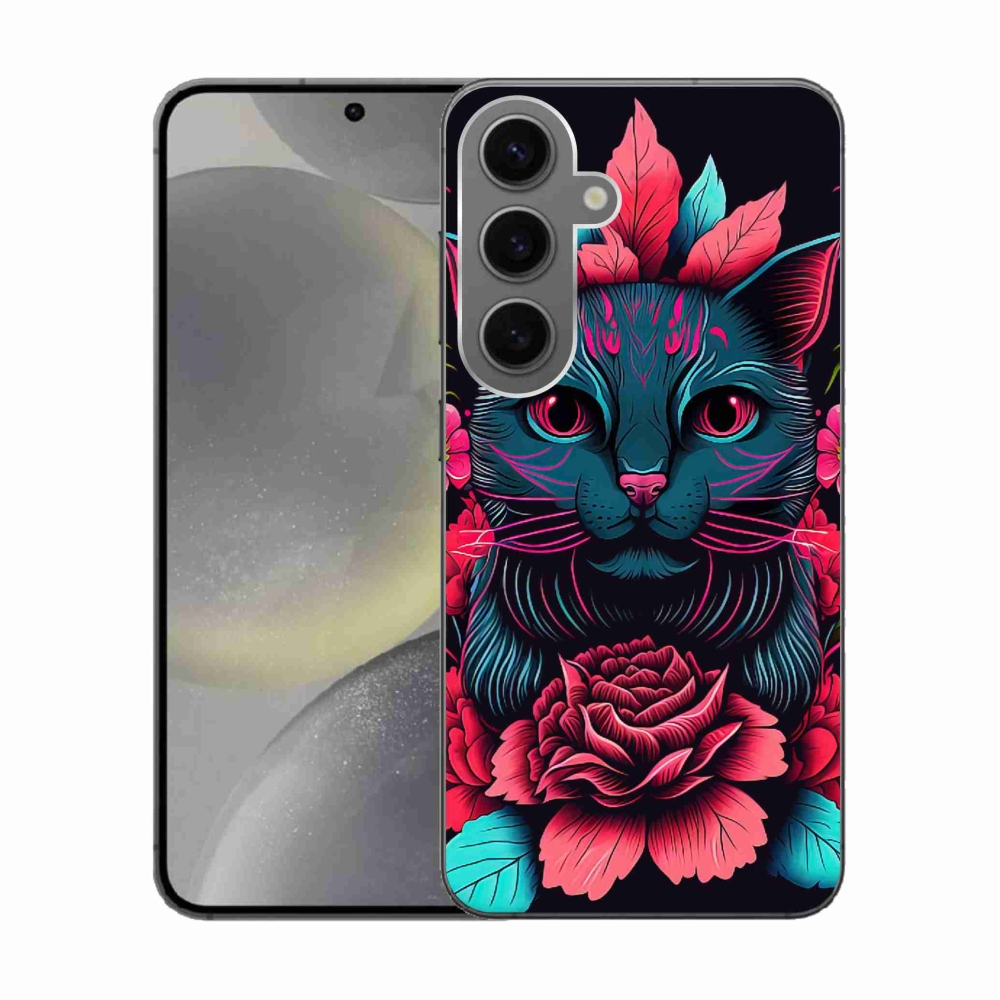 Gél borító mmCase Samsung Galaxy S24 készülékhez - virágok és macska