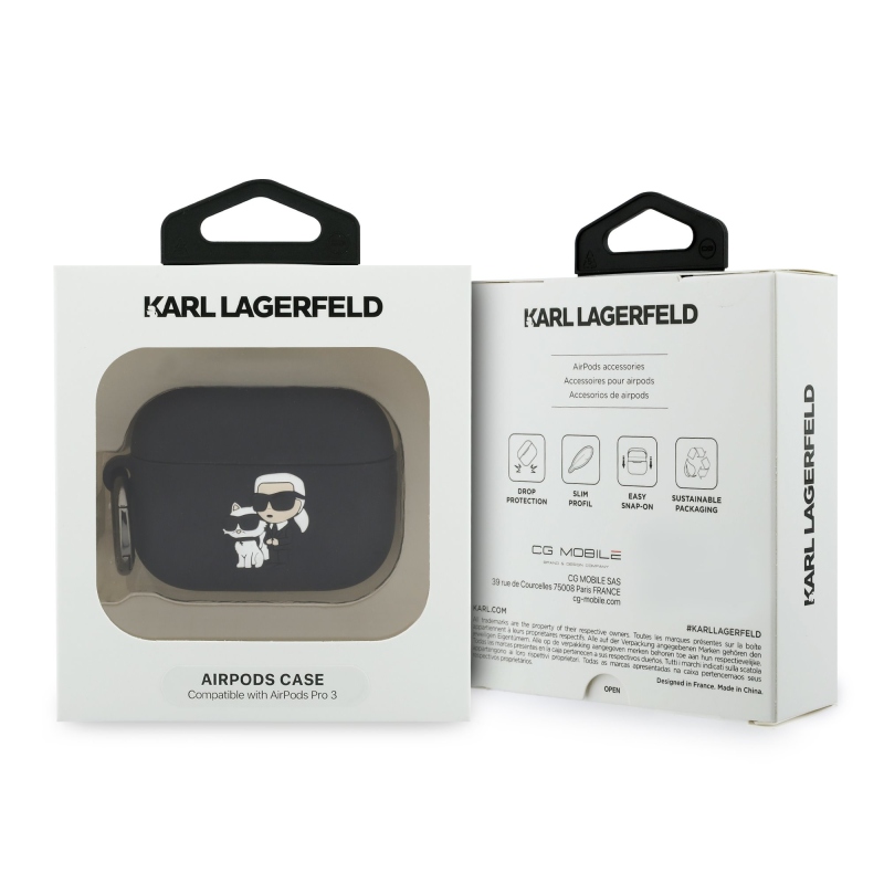 Karl Lagerfeld 3D logós NFT Karl and Choupette szilikontok AirPods Pro 3-hoz, fekete