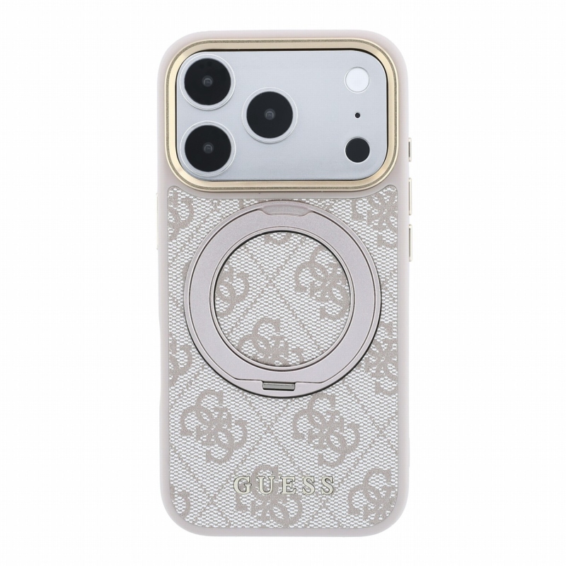 Guess PU 4G Ring Stand MagSafe hátsó tok iPhone 18 Pro-hoz, rózsaszín