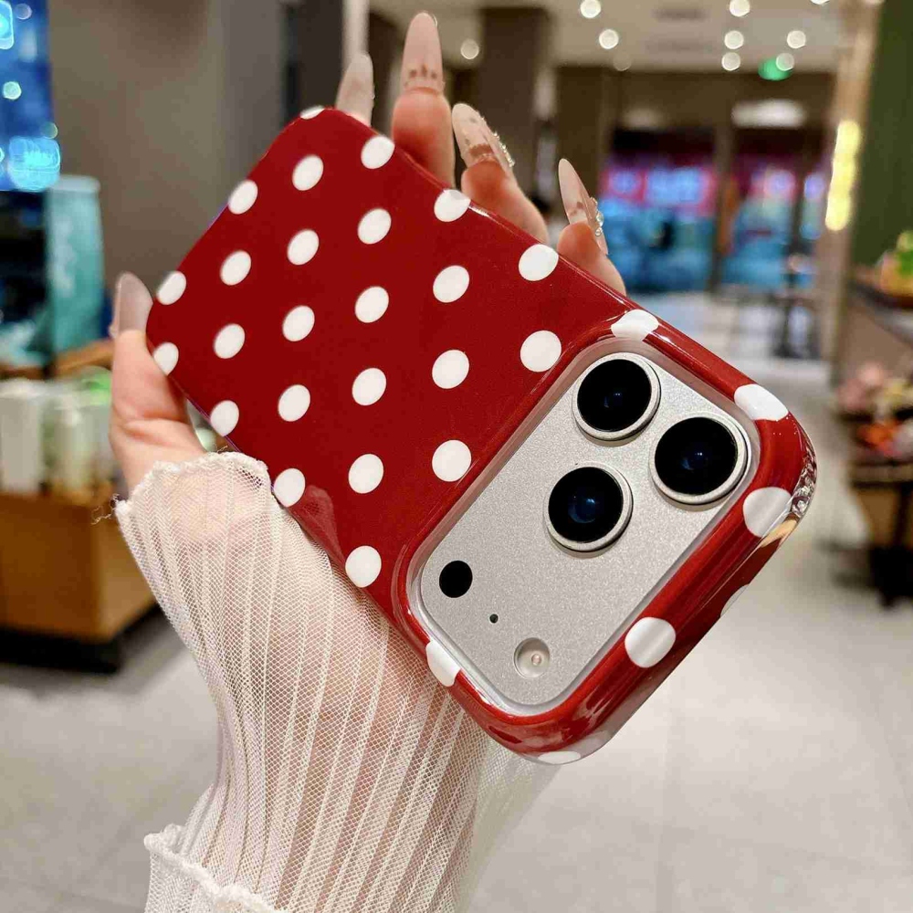 Retro Dot gél tok iPhone 18 Pro Max/17 Pro Max mobiltelefonhoz – piros