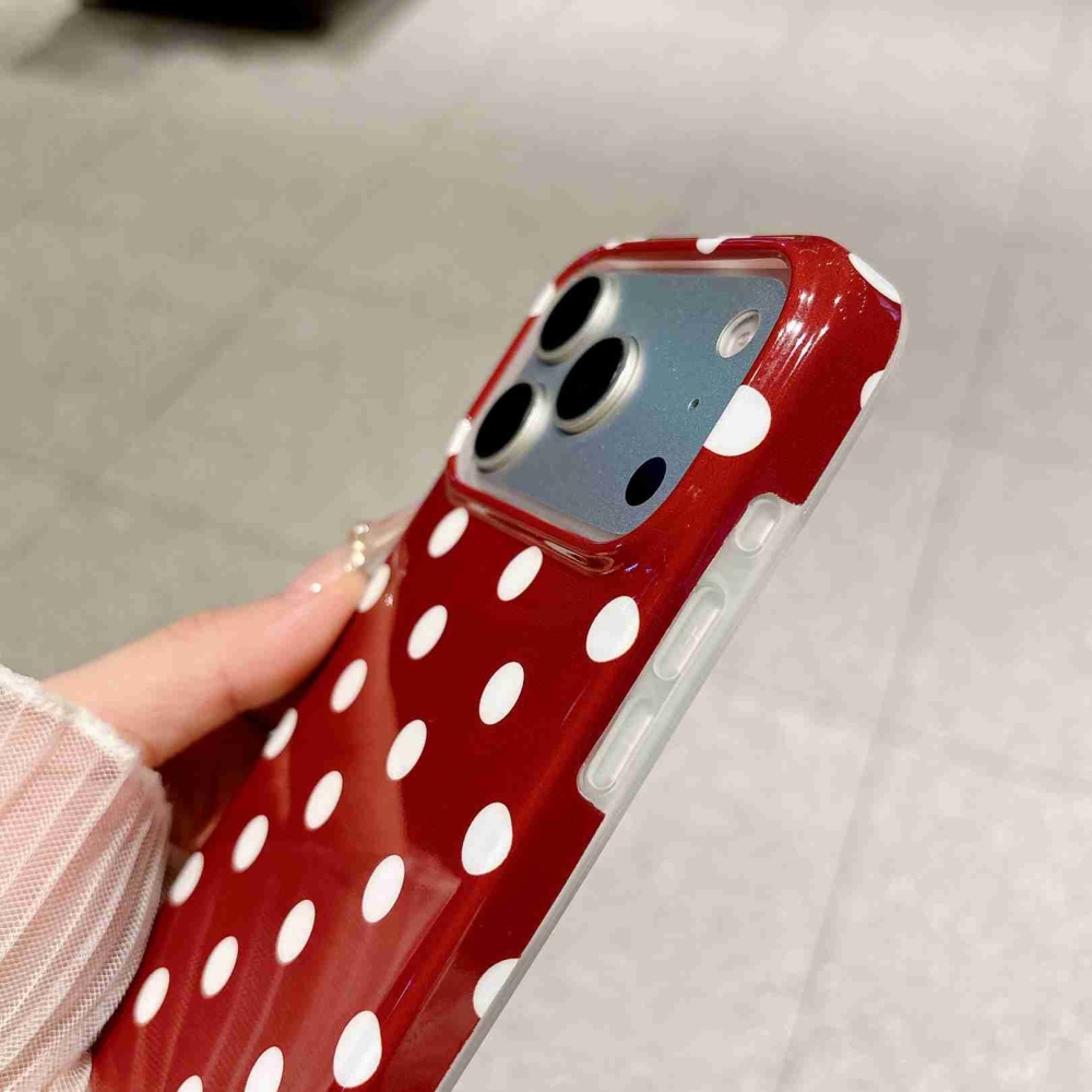 Retro Dot gél tok iPhone 18 Pro Max/17 Pro Max mobiltelefonhoz – piros