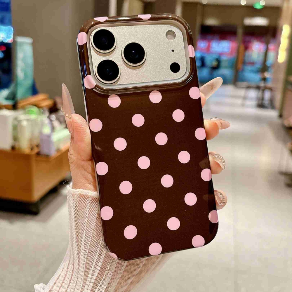 Retro Dot gél tok iPhone 18 Pro Max/17 Pro Max-hoz – barna