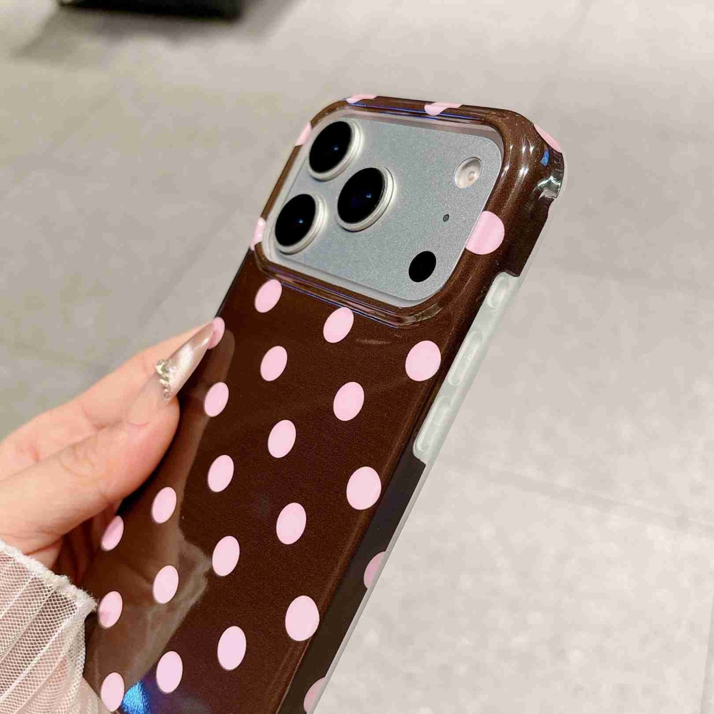 Retro Dot gél tok iPhone 18 Pro Max/17 Pro Max-hoz – barna