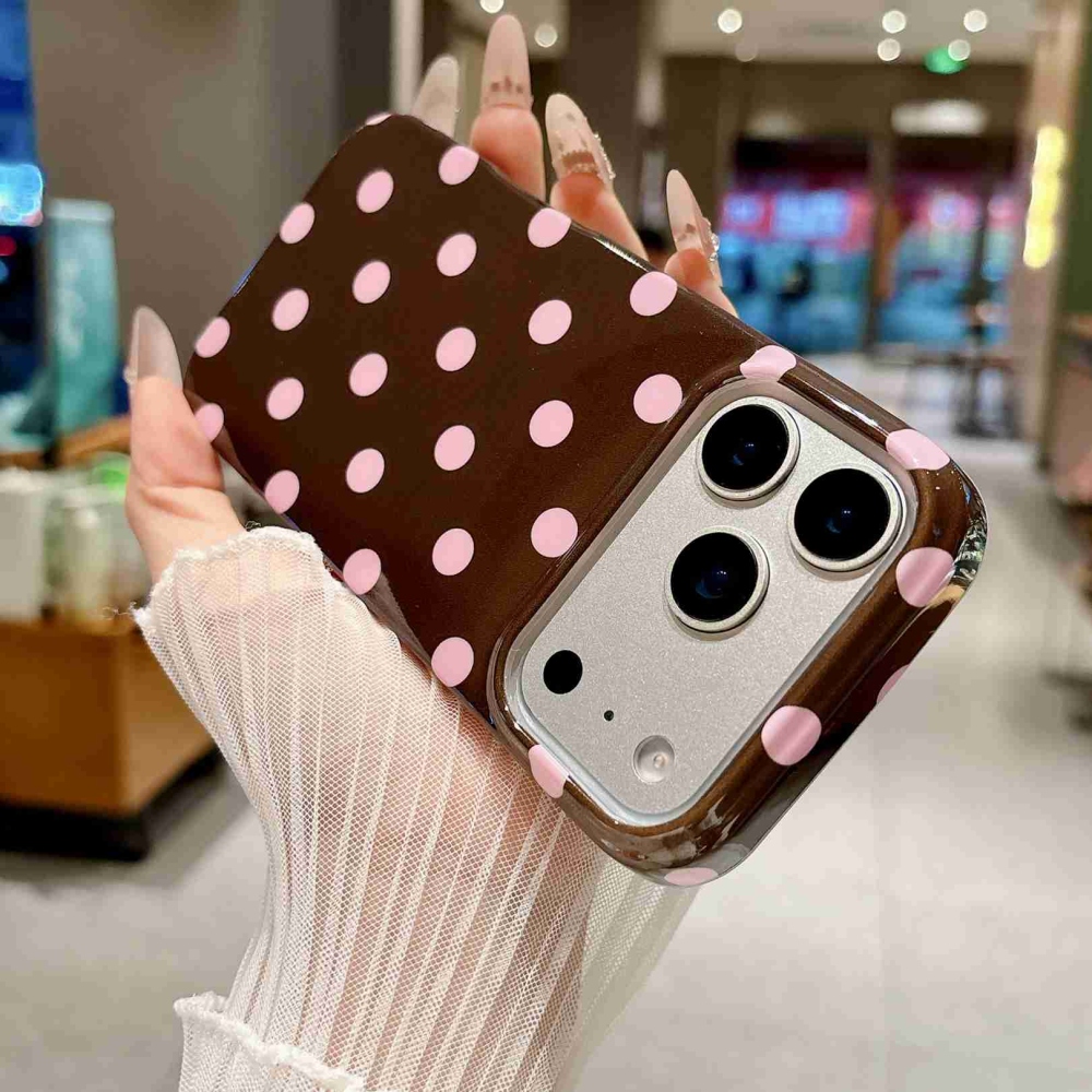 Retro Dot gél tok iPhone 18 Pro Max/17 Pro Max-hoz – barna