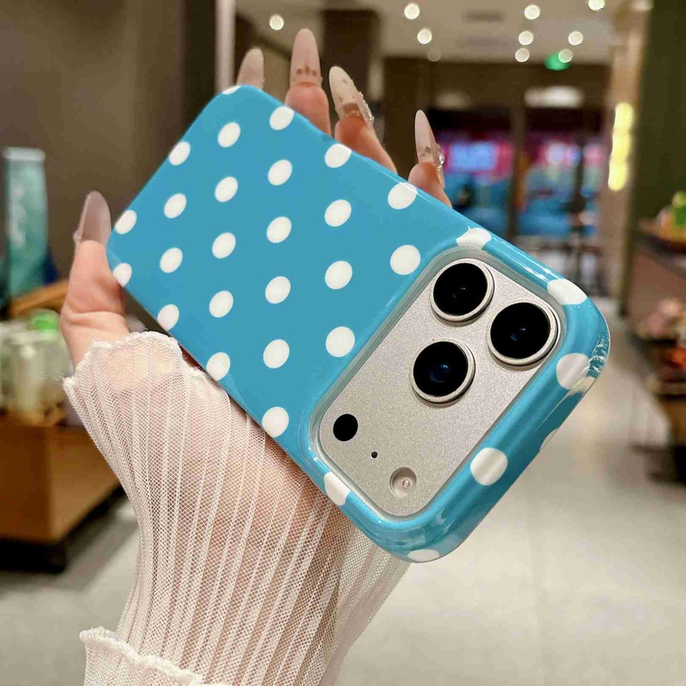 Retro Dot gél tok iPhone 18 Pro Max/17 Pro Max mobiltelefonhoz – kék