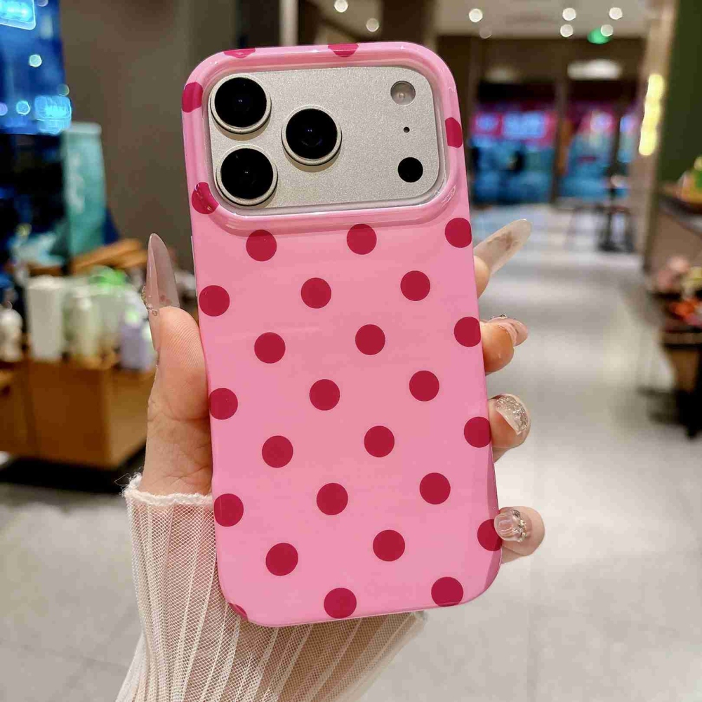 Retro Dot gél tok iPhone 18 Pro Max/17 Pro Max mobiltelefonhoz – rózsaszín