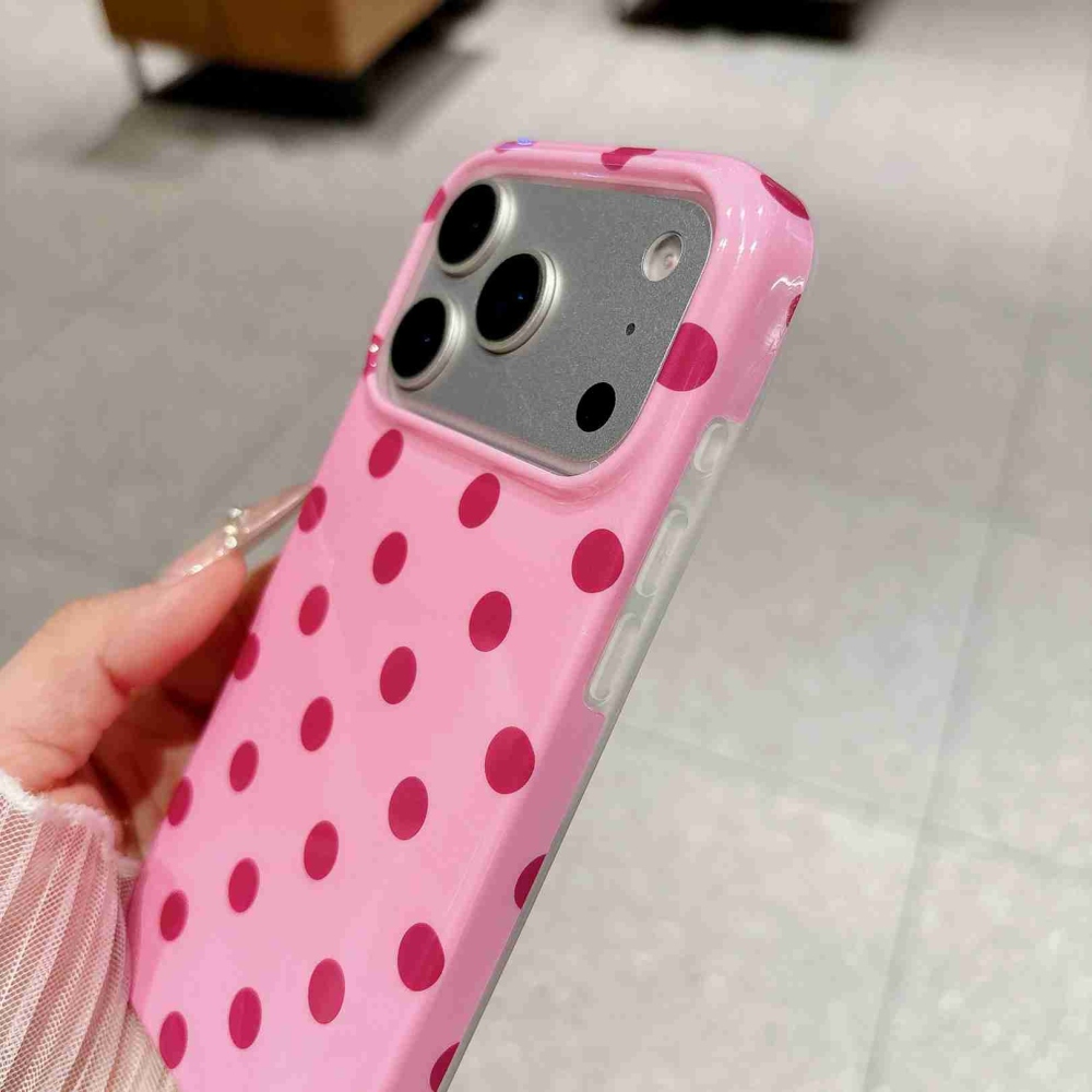 Retro Dot gél tok iPhone 18 Pro Max/17 Pro Max mobiltelefonhoz – rózsaszín