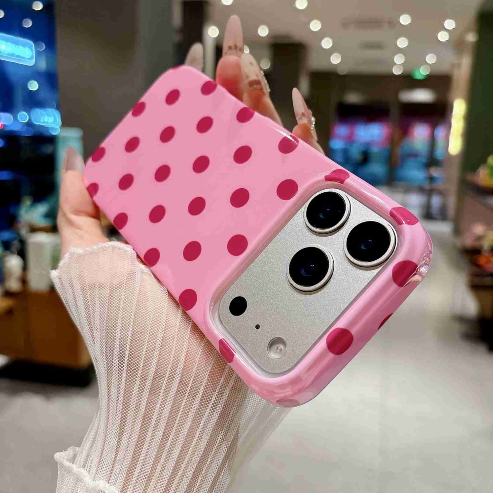 Retro Dot gél tok iPhone 18 Pro Max/17 Pro Max mobiltelefonhoz – rózsaszín