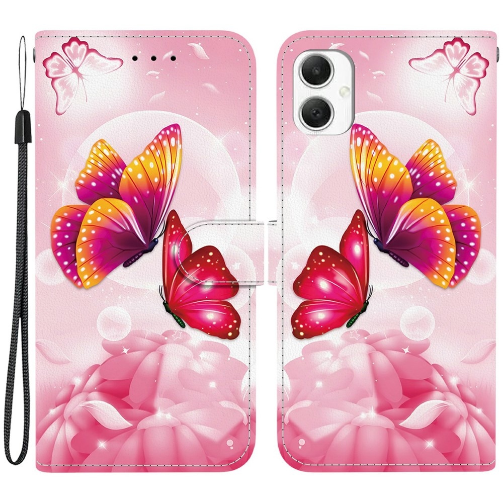 Sokoldalú könyvtáska Samsung Galaxy A06 4G - rózsaszín pillangókhoz