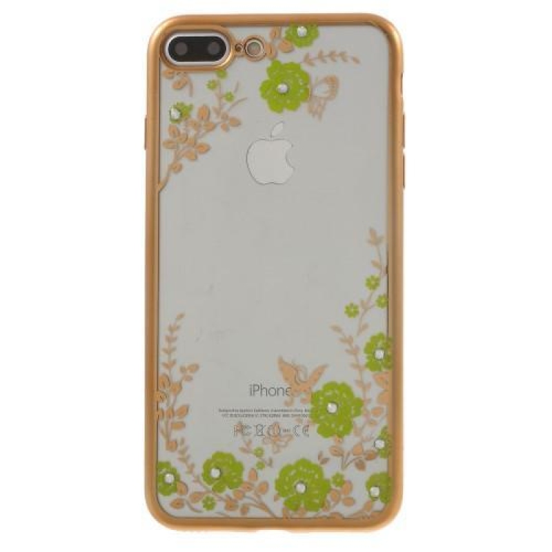 Rajna zselés tok kristályokkal iPhone 7 Plus és iPhone 8 Plus készülékhez - arany/sárga virágok