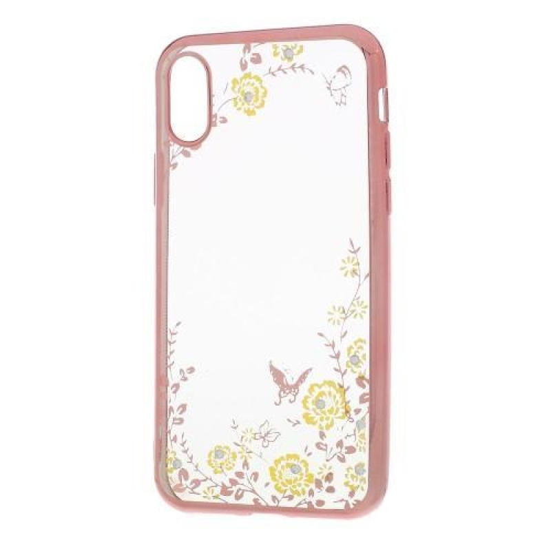 Rajna díszített zselés tok iPhone X készülékhez - rózsaarany/sárga