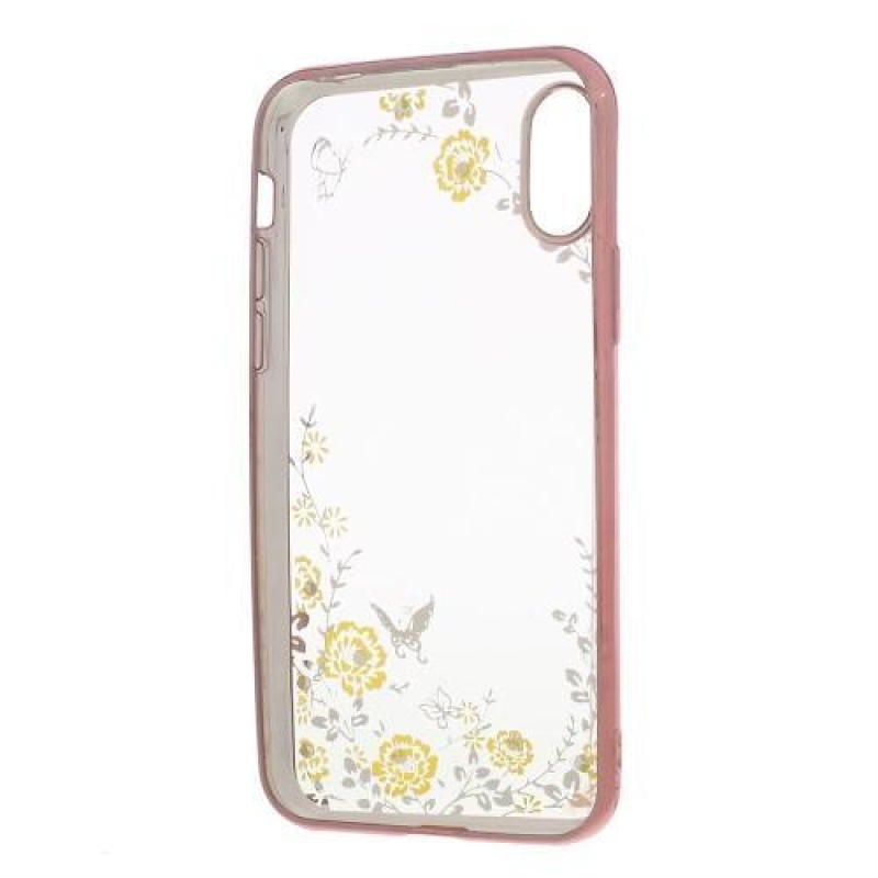 Rajna díszített zselés tok iPhone X készülékhez - rózsaarany/sárga