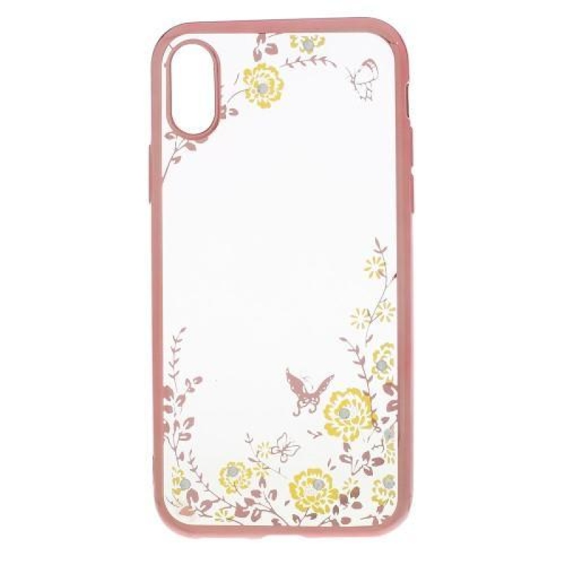 Rajna díszített zselés tok iPhone X készülékhez - rózsaarany/sárga