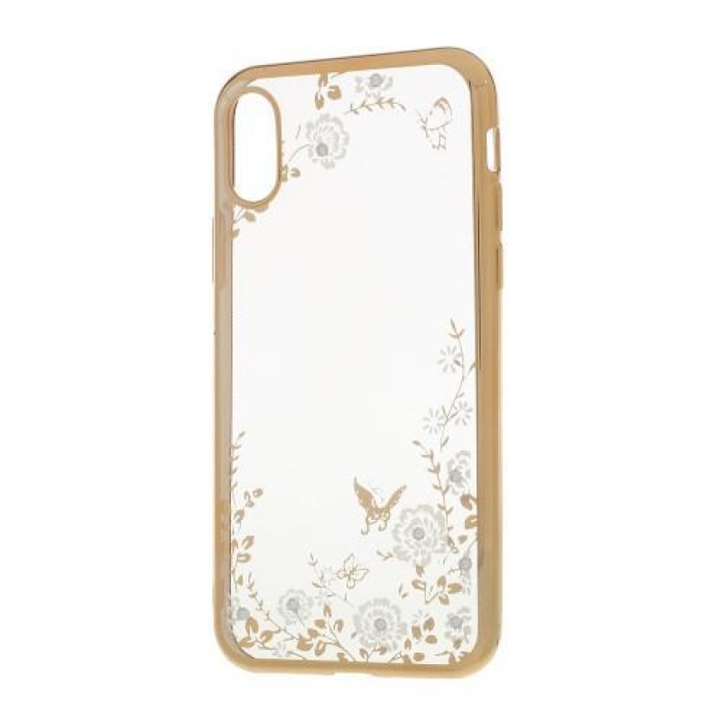 Rajna díszített zselés tok iPhone X készülékhez - arany/fehér