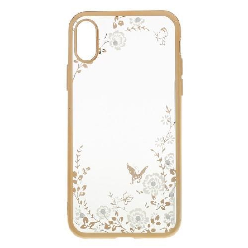 Rajna díszített zselés tok iPhone X készülékhez - arany/fehér