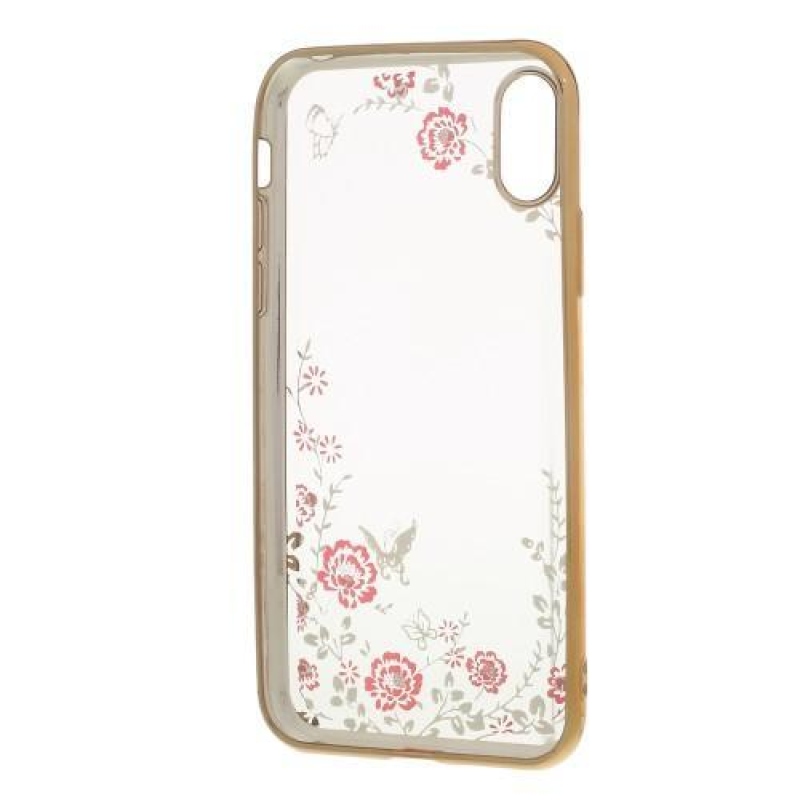 Rajna díszített zselés tok iPhone X készülékhez - arany/piros