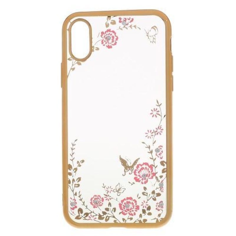 Rajna díszített zselés tok iPhone X készülékhez - arany/piros