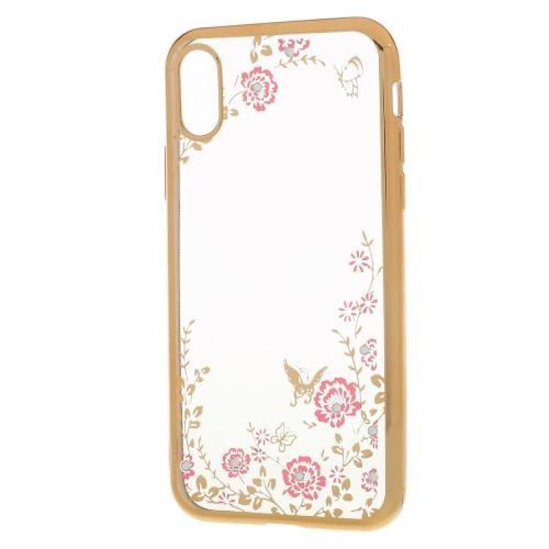 Rajna díszített zselés tok iPhone X készülékhez - arany/piros