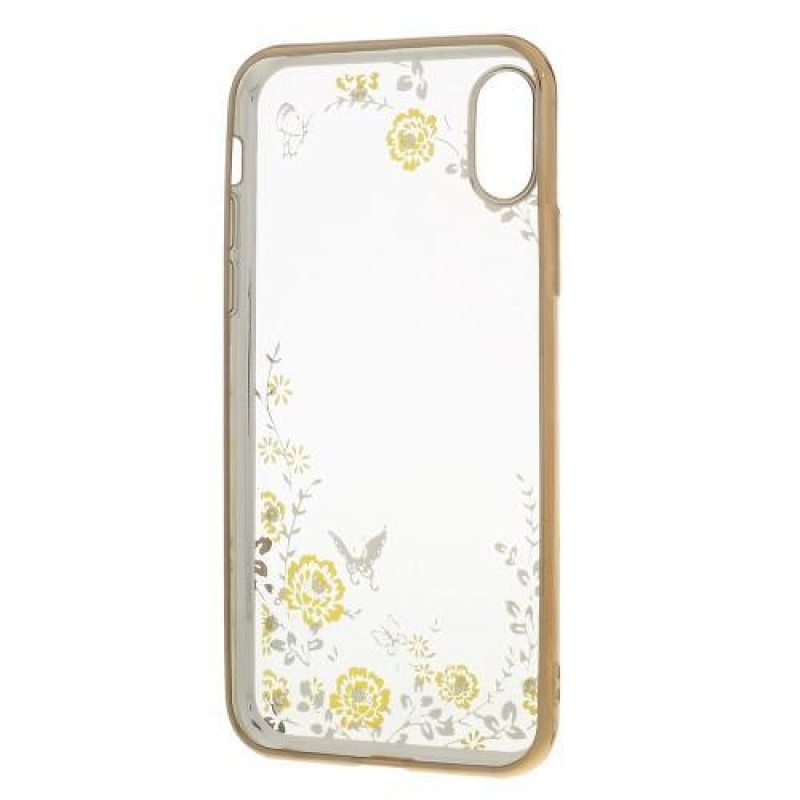 Rajna díszített zselés tok iPhone X készülékhez - arany/sárga