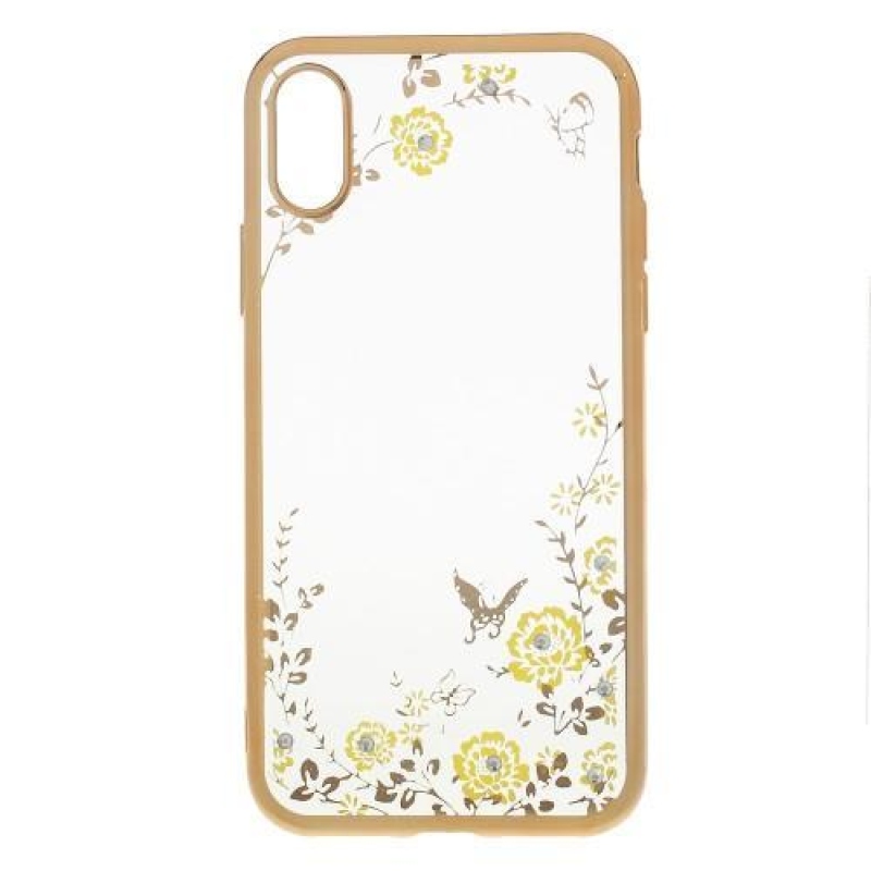 Rajna díszített zselés tok iPhone X készülékhez - arany/sárga