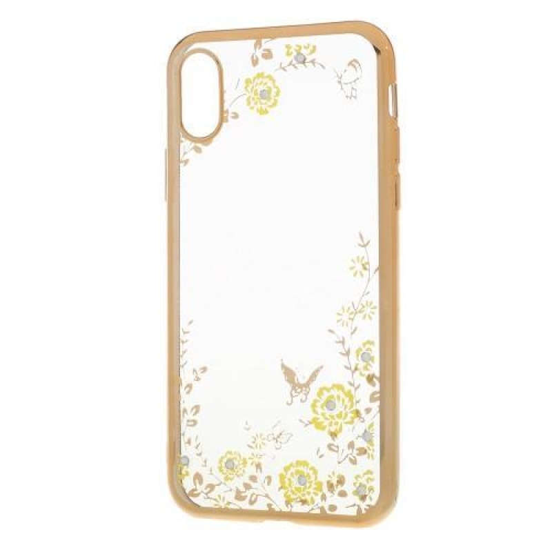 Rajna díszített zselés tok iPhone X készülékhez - arany/sárga