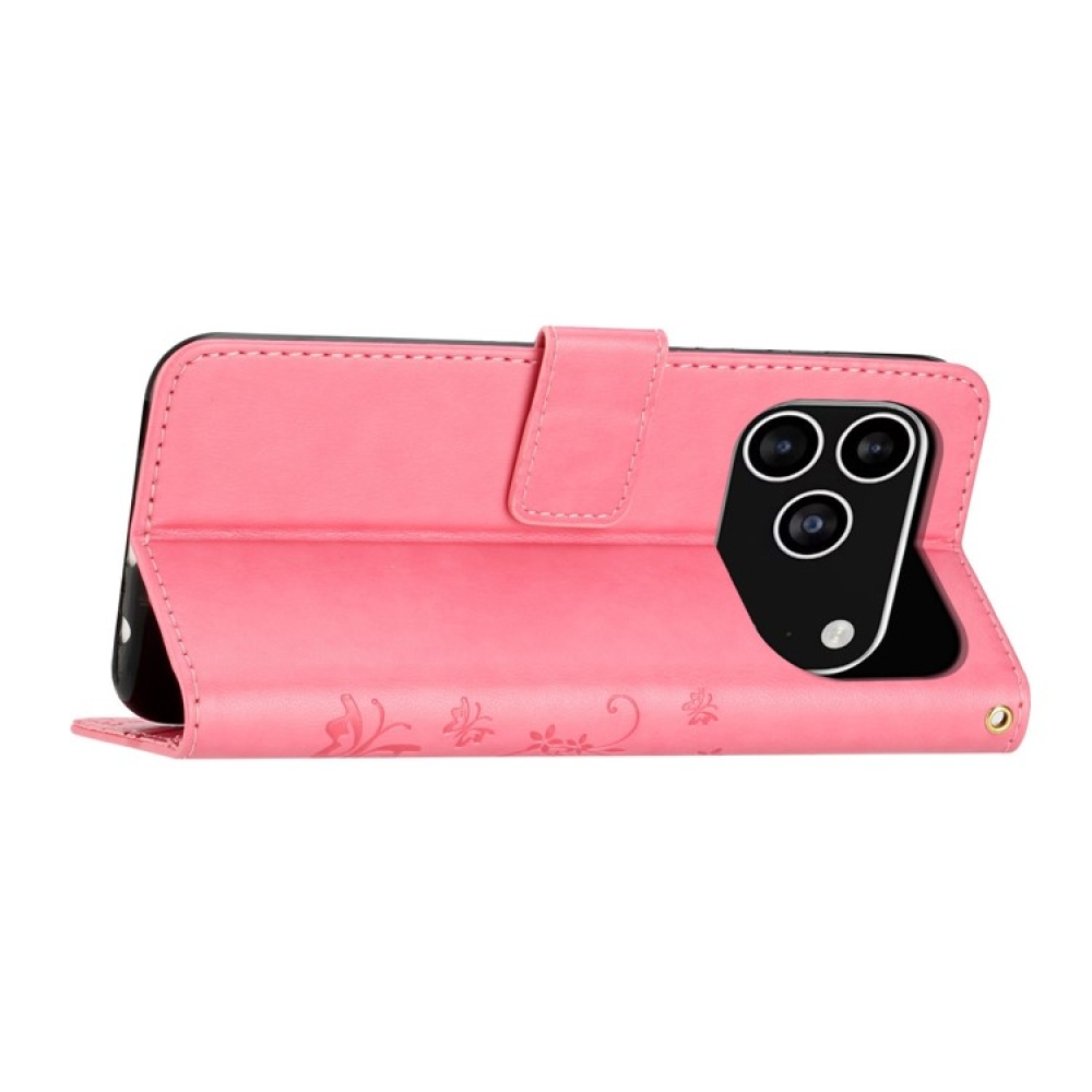 Virágok könyv tok iPhone 17 Pro készülékhez - rózsaszín