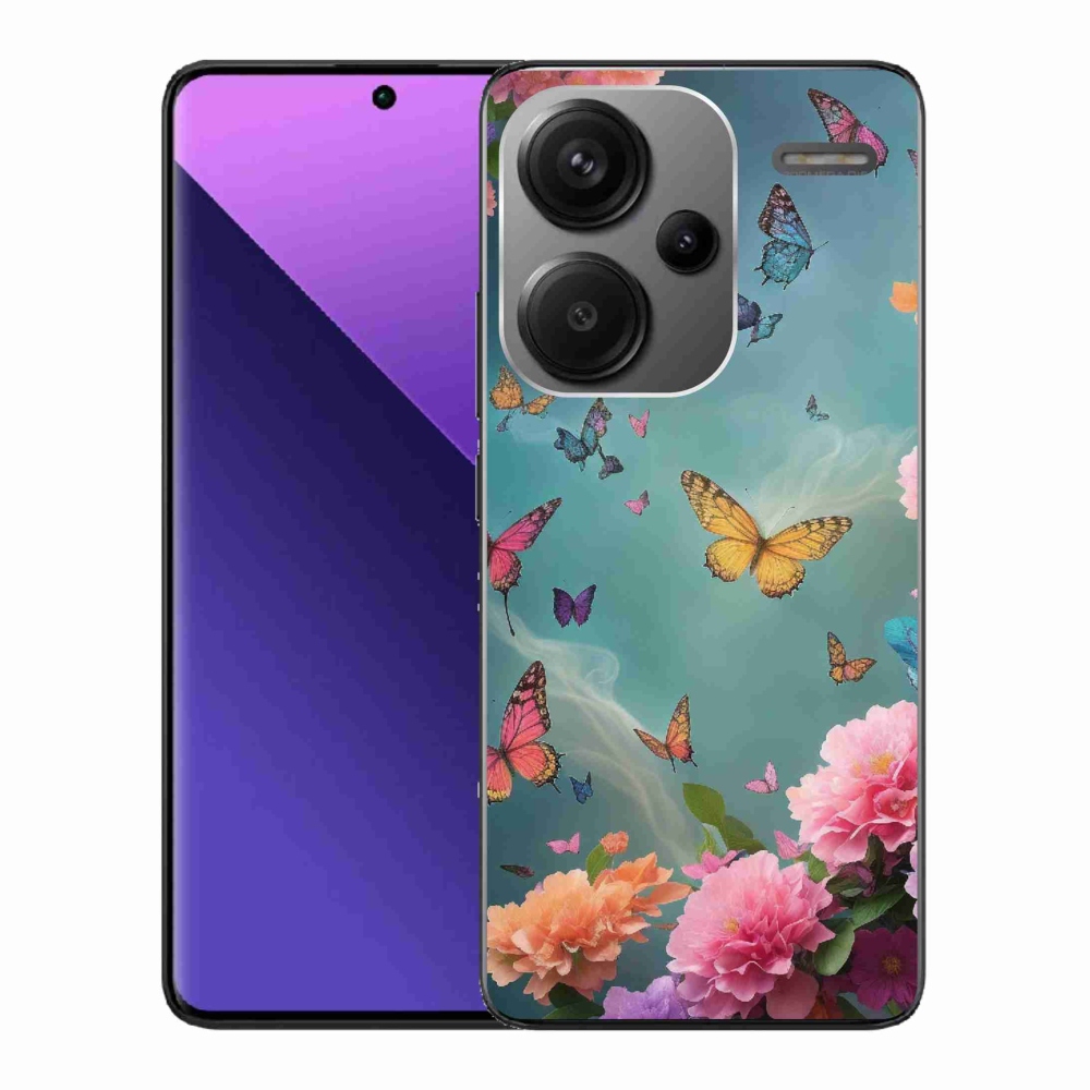 Gél borítás mmCase a Xiaomi Redmi Note 13 Pro+ 5G számára - színes virágok és pillangók