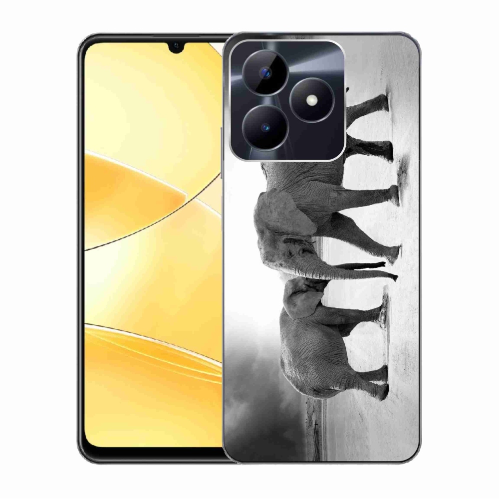 Zselés borító mmCase a Realme C51/C53 készülékhez - fekete és fehér elefántok