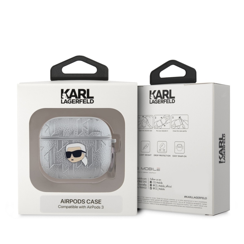 Karl Lagerfeld PU dombornyomott Karl fej tok az AirPods 3 ezüsthöz