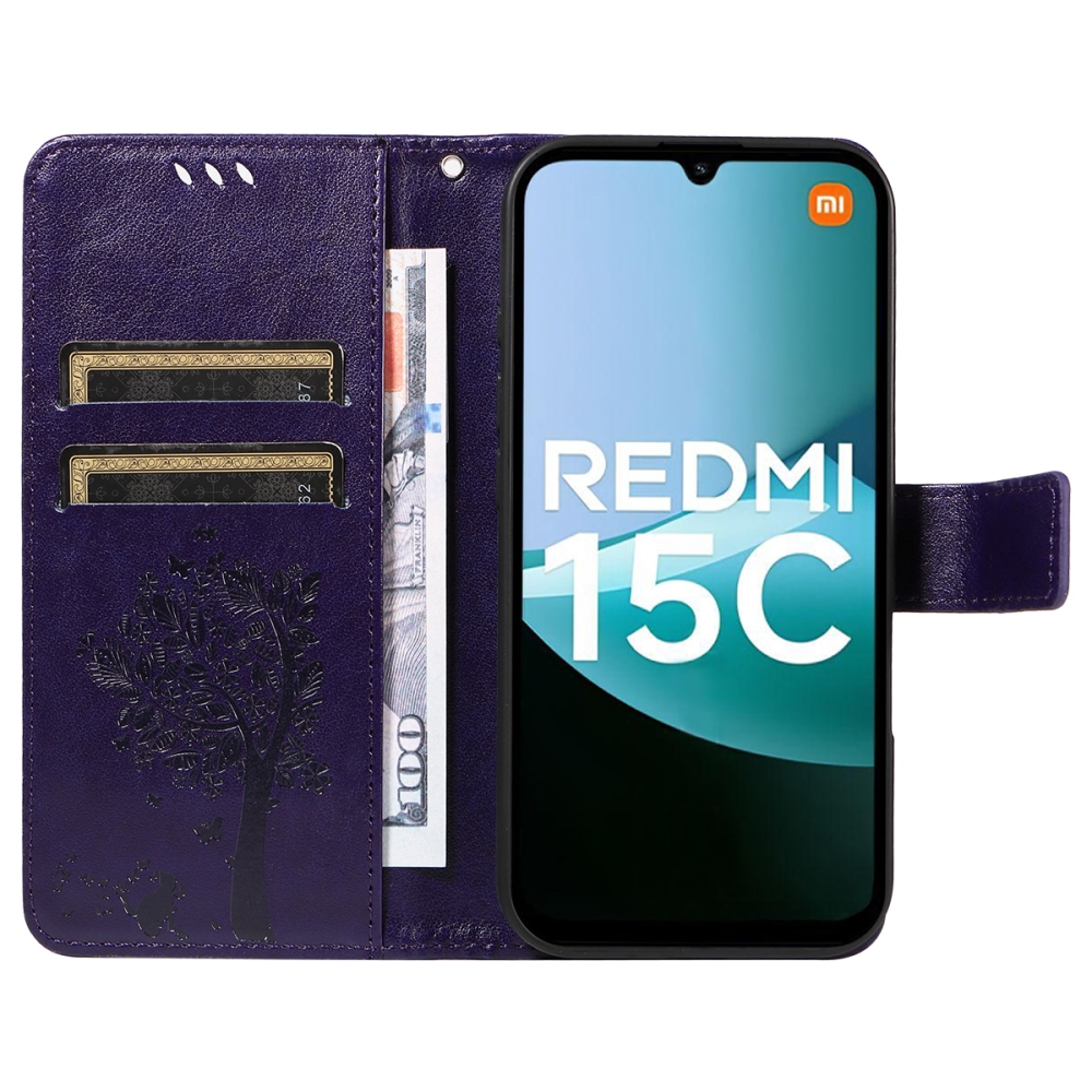 Fák könyve tok Xiaomi Redmi 15C 4G/5G (173mm) - sötétlila