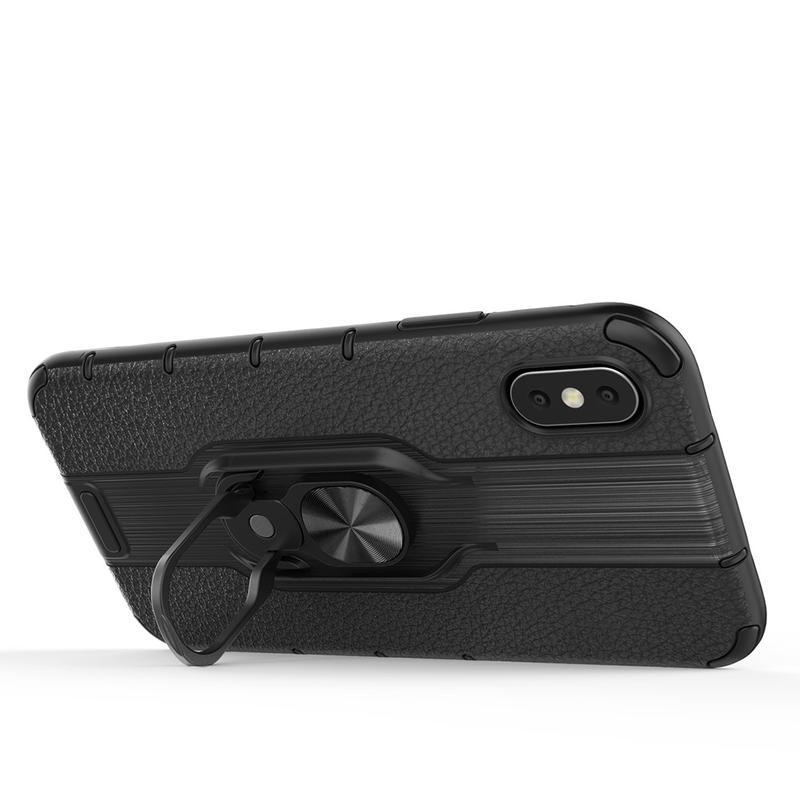 Gyűrűs hibrid borítás ujjgyűrűvel iPhone XS készülékhez - fekete