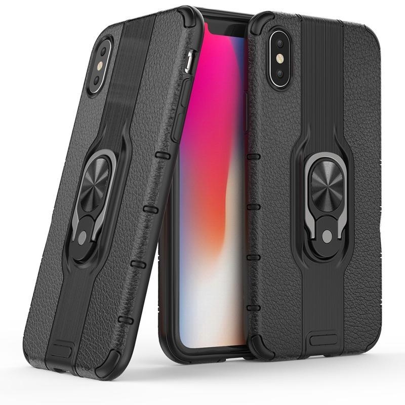 Gyűrűs hibrid borítás ujjgyűrűvel iPhone XS készülékhez - fekete