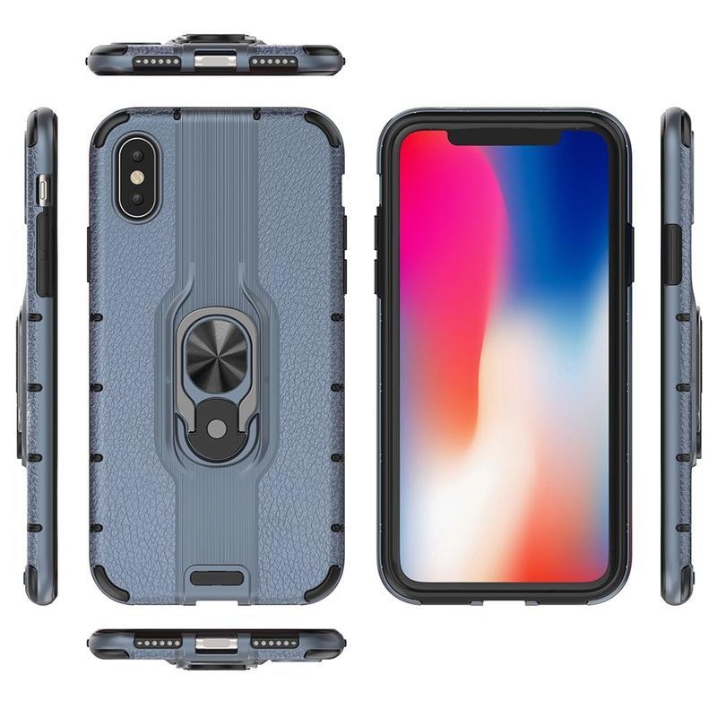 Gyűrűs hibrid borítás ujjgyűrűvel iPhone XS készülékhez - kék