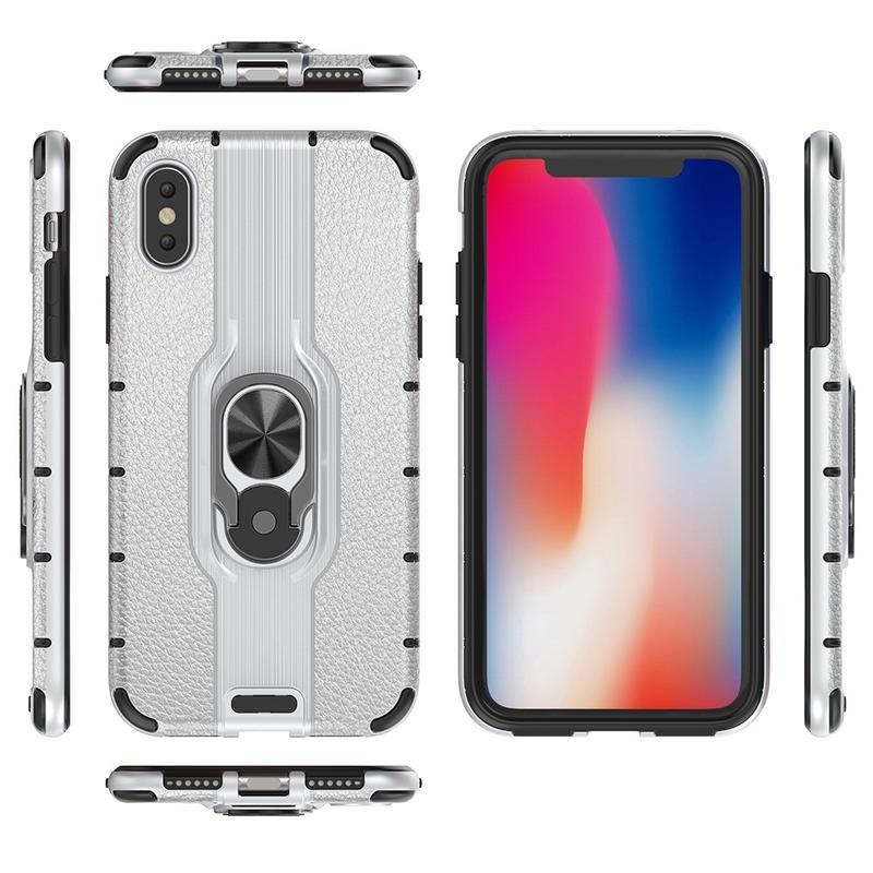 Gyűrűs hibrid borítás ujjgyűrűvel iPhone XS készülékhez - ezüst