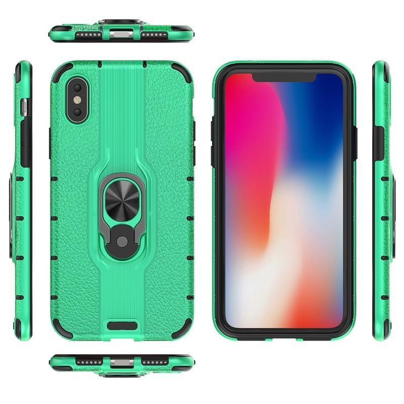 Gyűrűs hibrid borítás ujjgyűrűvel iPhone XS készülékhez - zöld